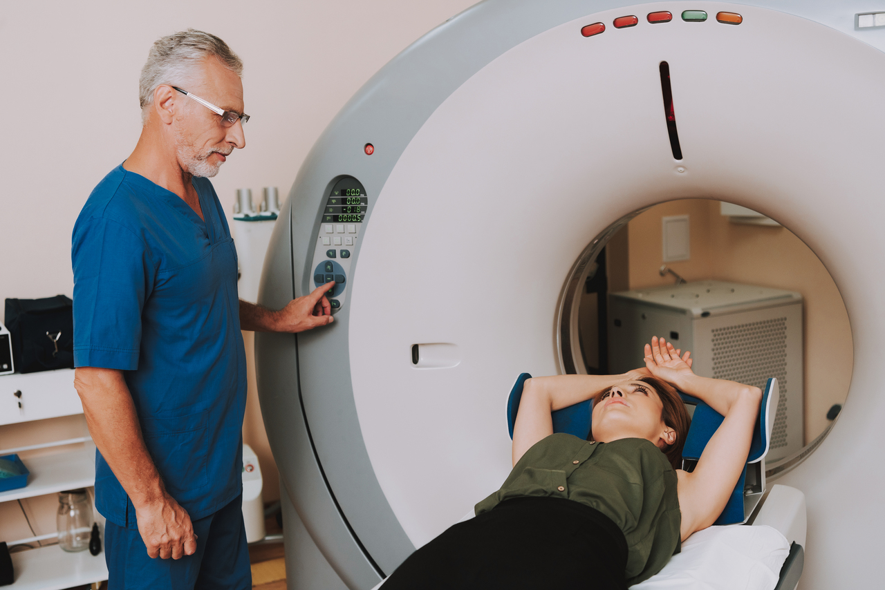 A woman getting radiation therapy