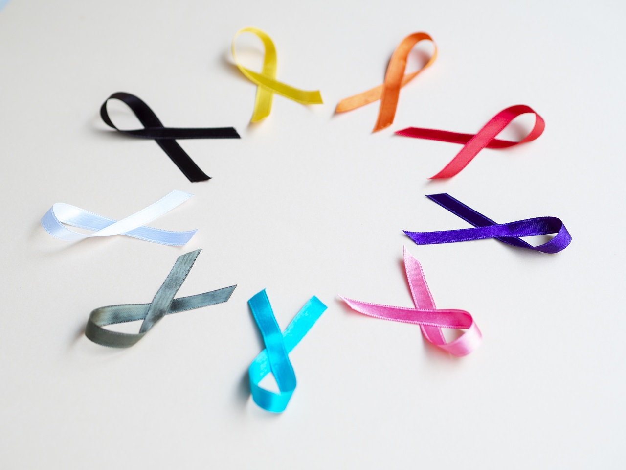 Different ribbons symbolizing the different types of cancer