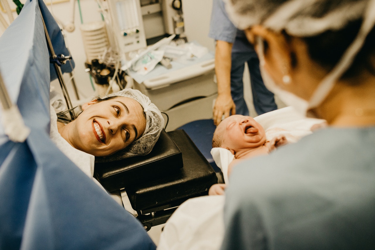 A woman after cesarean delivery