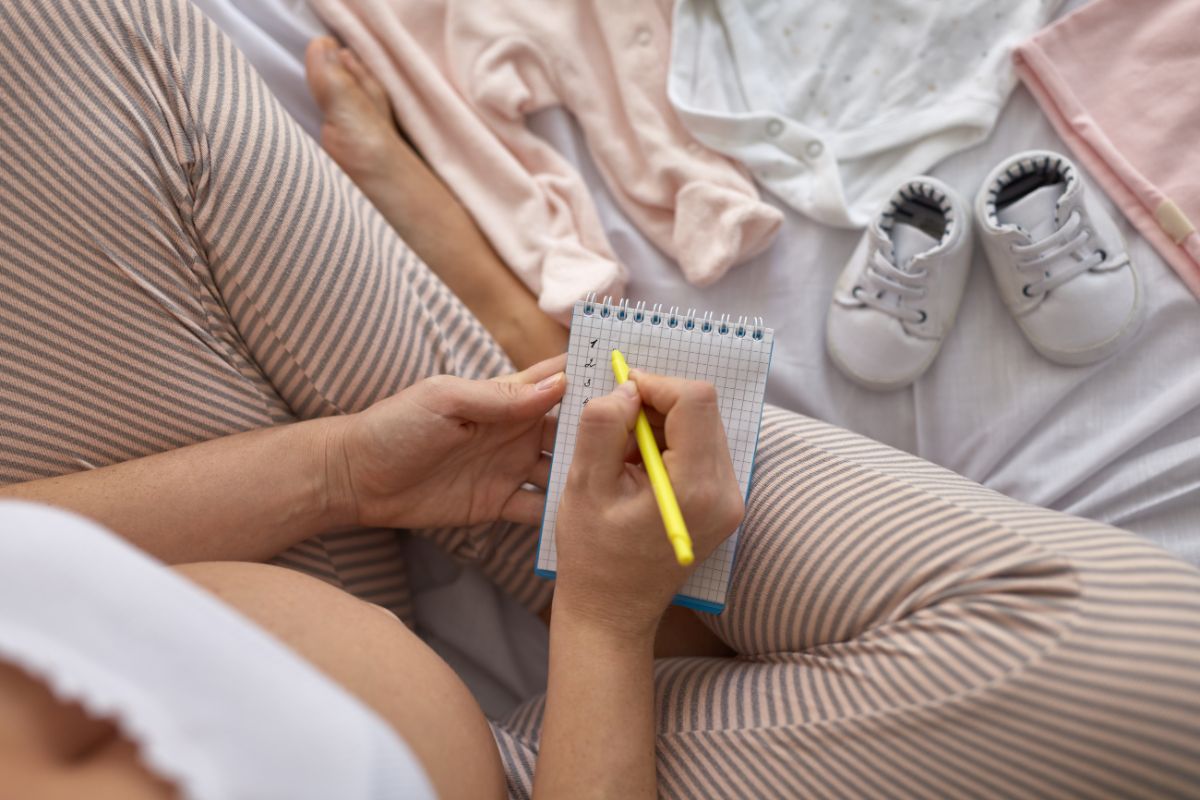 Top View Of Pregnant Woman In The Bed Preparing Ba 2022 03 02 05 17 23 Utc